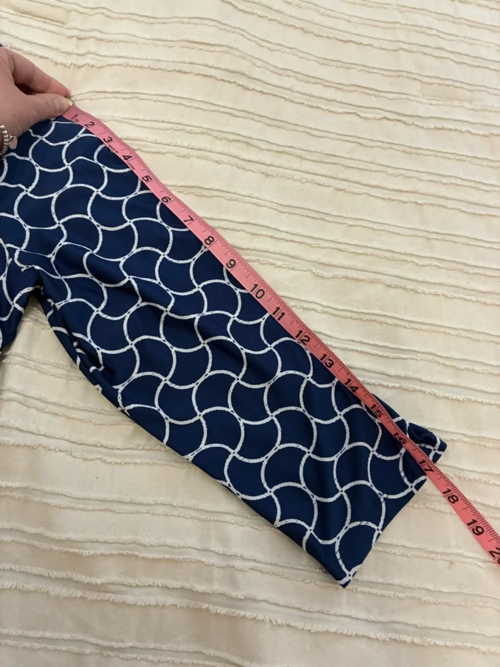 Navy & White Geometric Tunic with metal Accent Neckline. Flattering Feminine - Picture 11 of 11